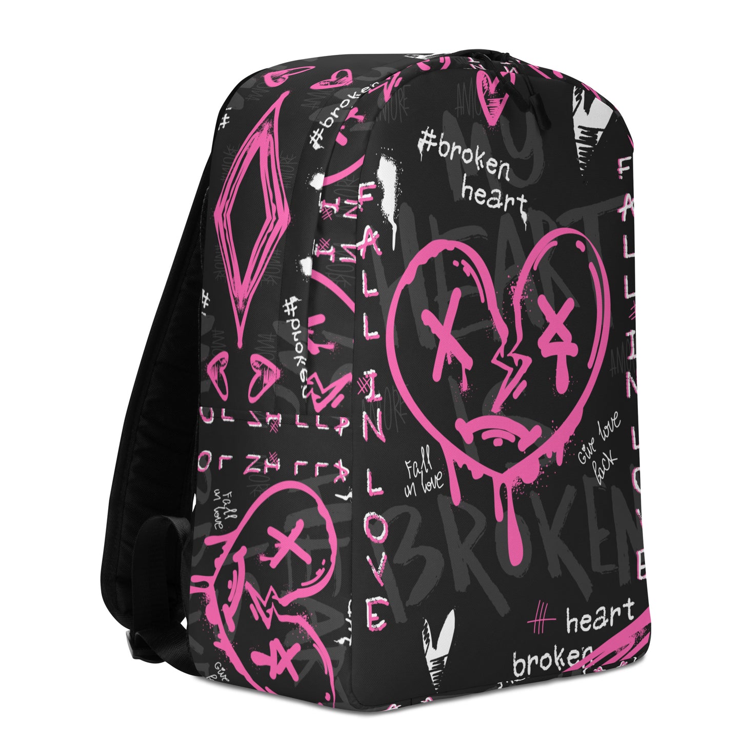Broken Heart Graffiti Backpack – Pink & Black Urban Streetwear