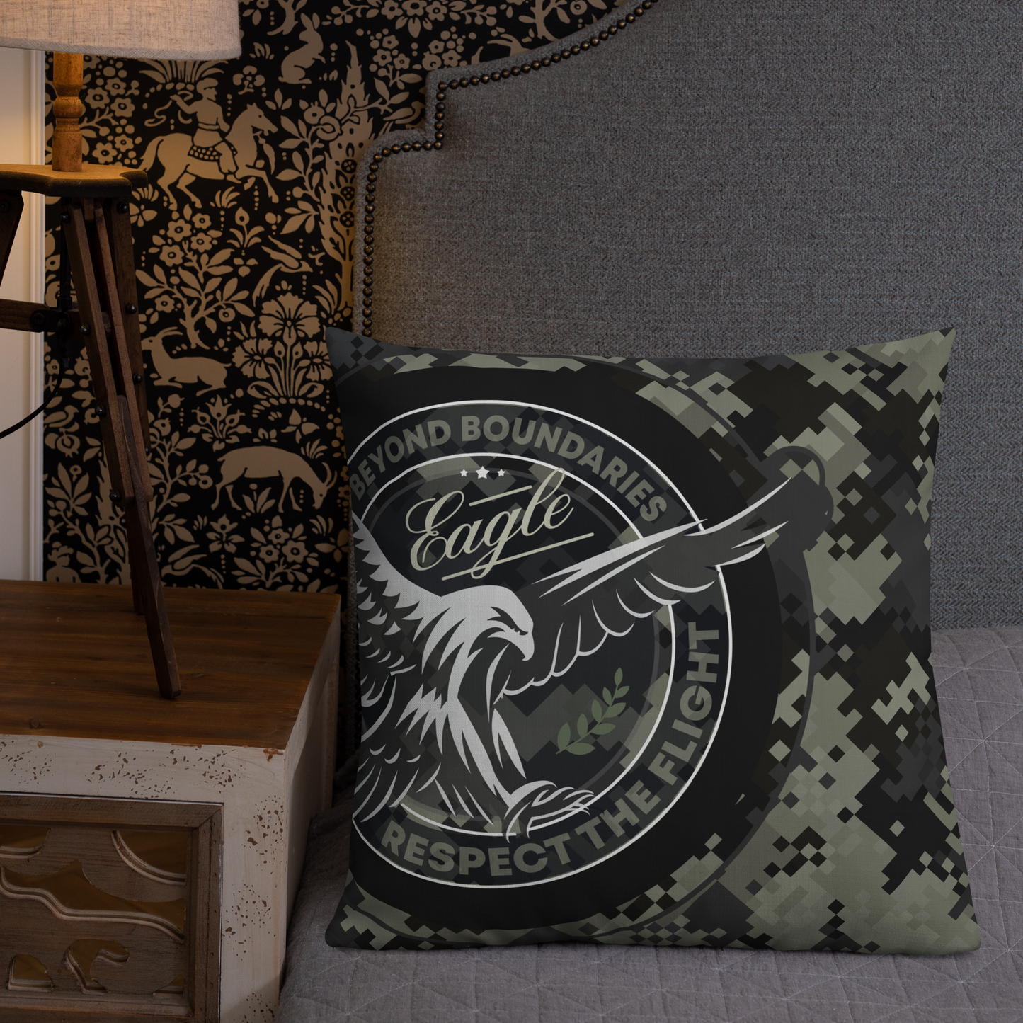 Beyond Boundaries Eagle Camo Throw Pillow – Premium Tactical Décor