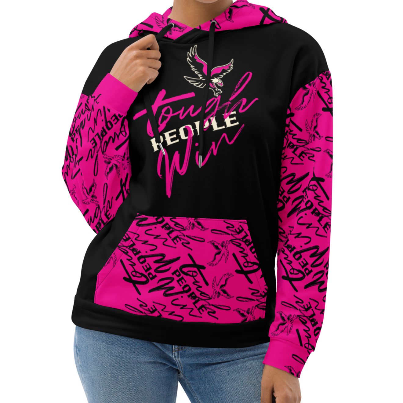 Sudadera con capucha rosa "La gente dura gana"