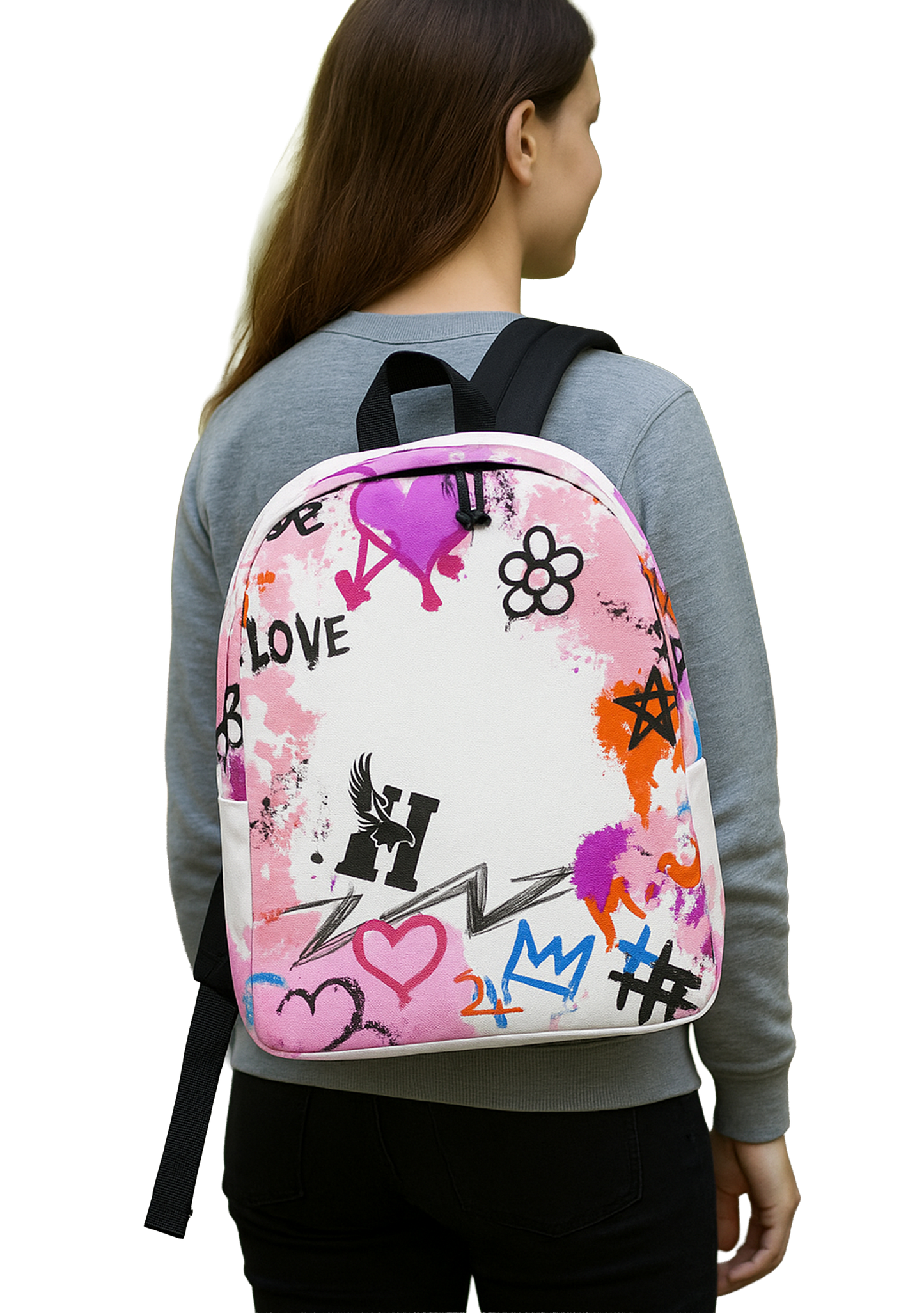 Pink Graffiti Hobbs “H” Backpack – Bold School Spirit, Water-Resistant, Laptop-Ready