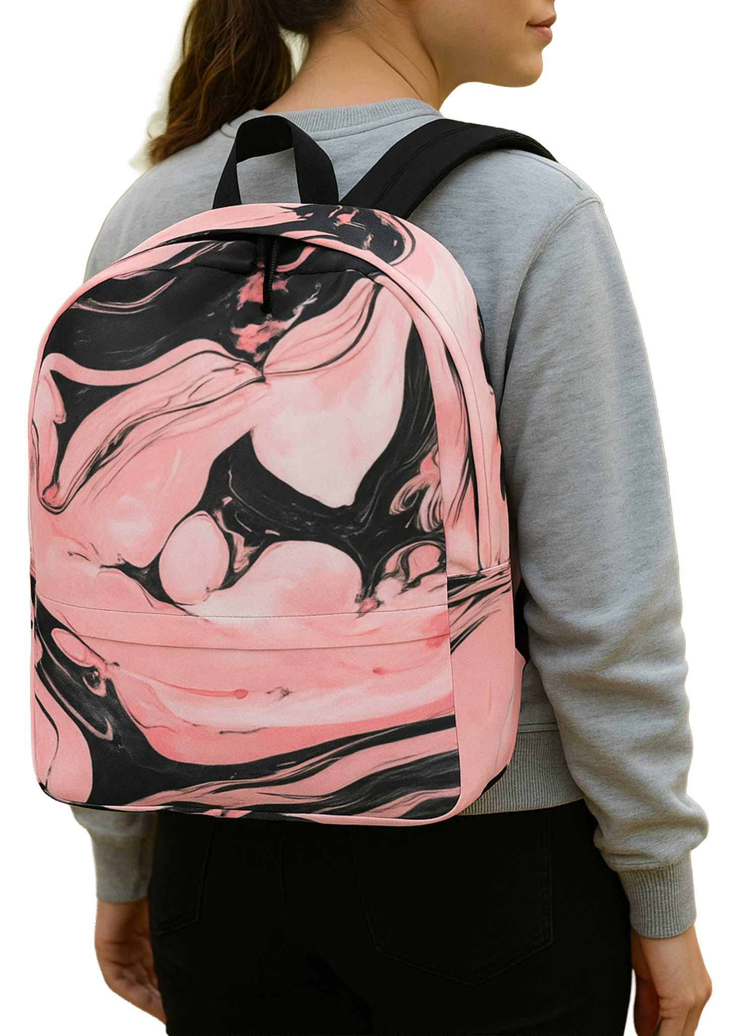 Pink Marble Swirl Backpack – Modern Minimalist, Water-Resistant, Laptop-Ready
