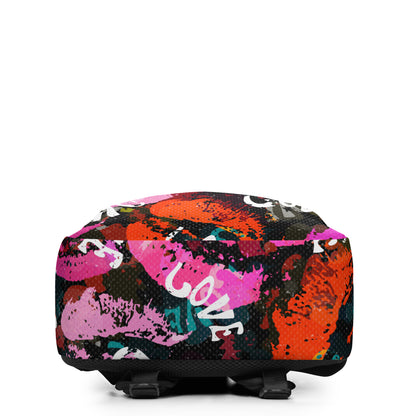 Graffiti Lips “LOVE” Backpack – Bold Street Art Style, Water-Resistant, Laptop-Ready