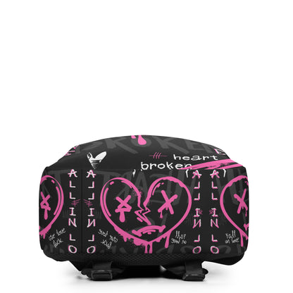 Broken Heart Graffiti Backpack – Pink & Black Urban Streetwear