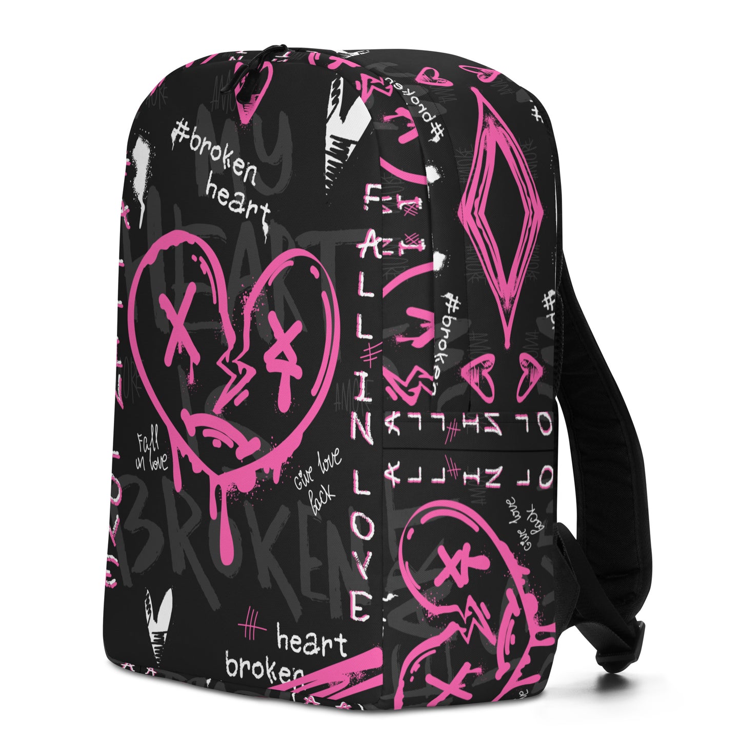 Broken Heart Graffiti Backpack – Pink & Black Urban Streetwear
