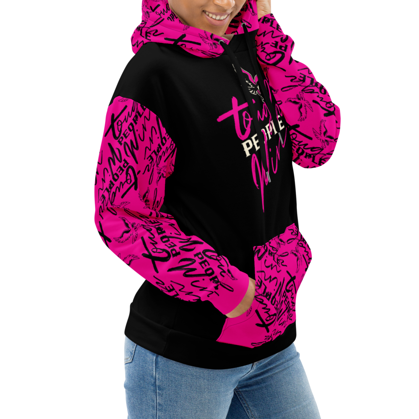 Sudadera con capucha rosa "La gente dura gana"