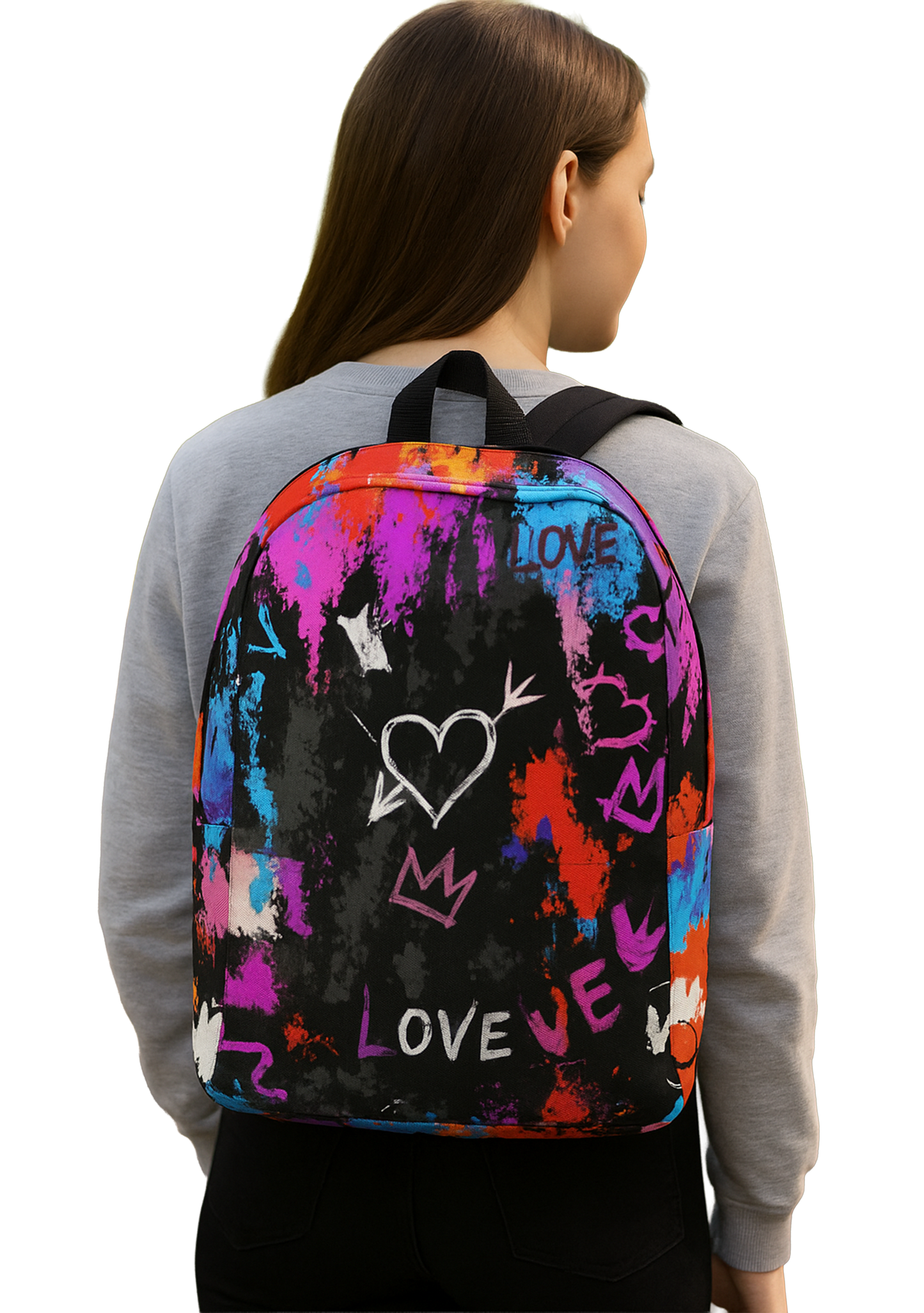Graffiti Heart Burst Backpack – Water-Resistant, Laptop-Ready Urban Streetwear
