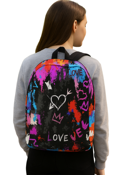 Graffiti Heart Burst Backpack – Water-Resistant, Laptop-Ready Urban Streetwear