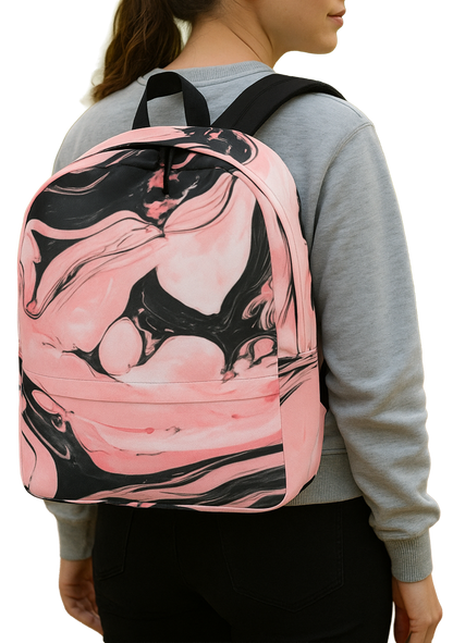Pink Marble Swirl Backpack – Modern Minimalist, Water-Resistant, Laptop-Ready
