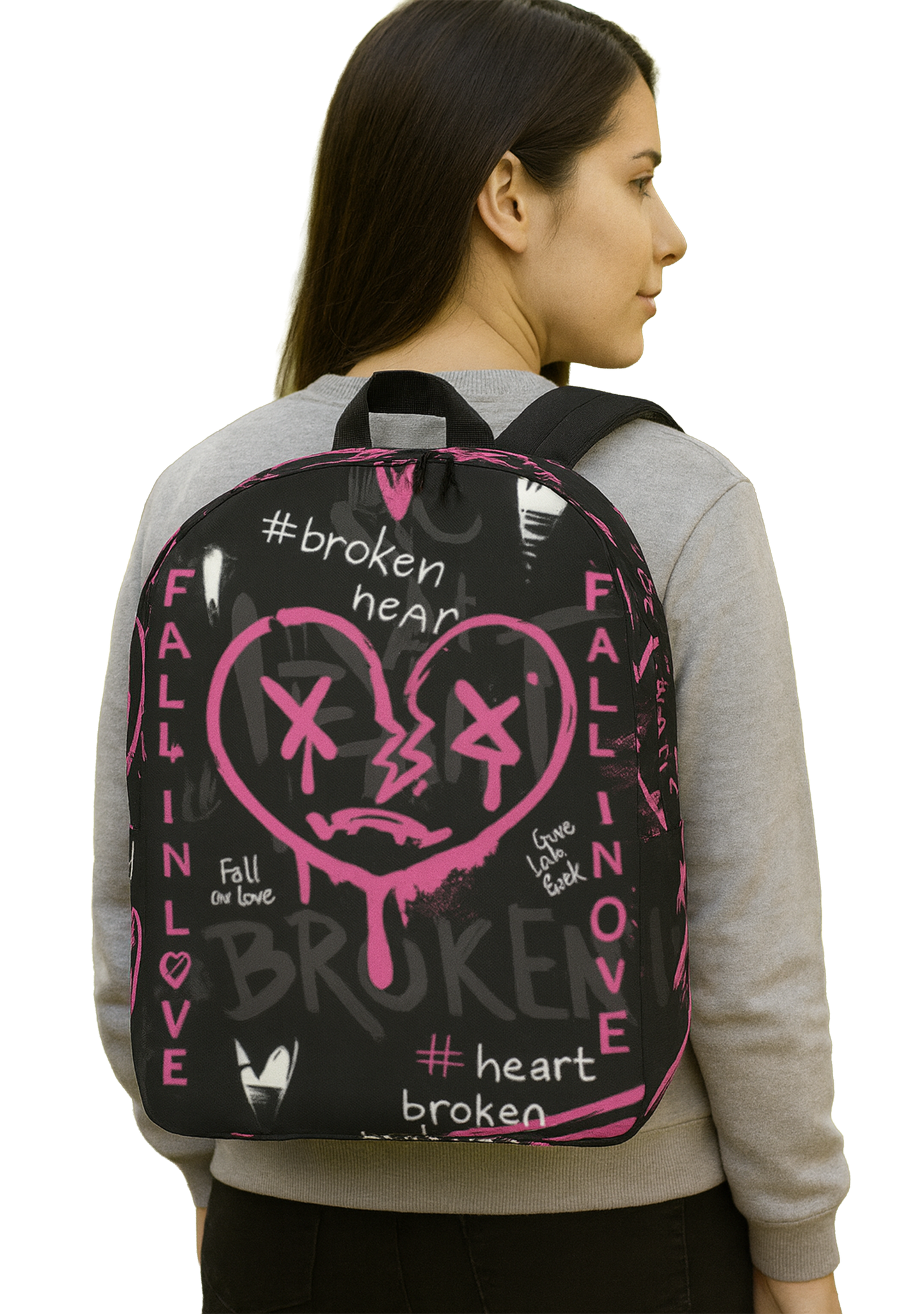 Broken Heart Graffiti Backpack – Pink & Black Urban Streetwear