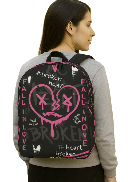 Broken Heart Graffiti Backpack – Pink & Black Urban Streetwear