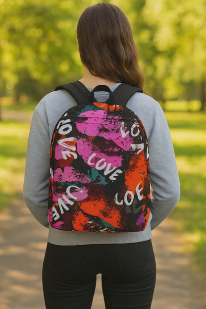Graffiti Lips “LOVE” Backpack – Bold Street Art Style, Water-Resistant, Laptop-Ready
