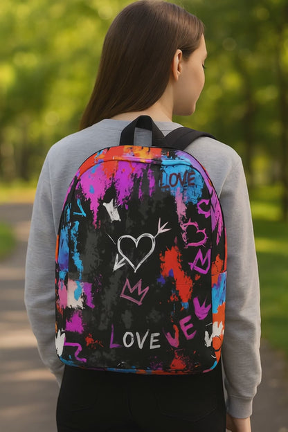 Graffiti Heart Burst Backpack – Water-Resistant, Laptop-Ready Urban Streetwear
